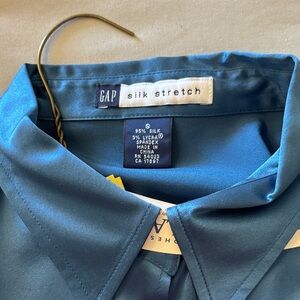 GAP Silk Stretch Teal Blue Button-Up Blouse